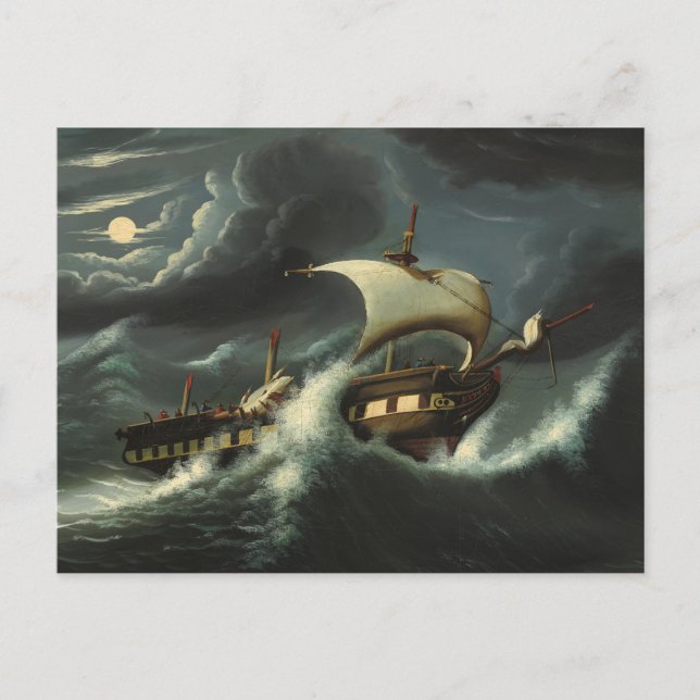 Carte Postale Storm Tossed Frigate par Thomas Chambers (Devant)