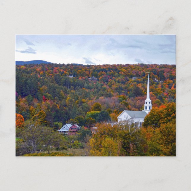 Carte Postale Stowe, Vermont, Église communautaire, automne (Devant)