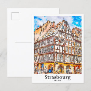 Carte Postale Strasbourg France Aquarelle Voyage Main tirée
