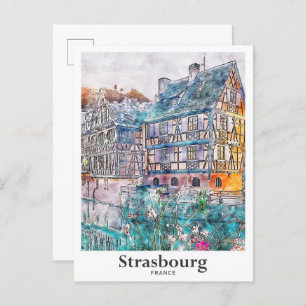 Carte Postale Strasbourg France Aquarelle Voyage Main tirée