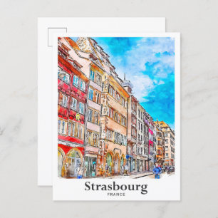 Carte Postale Strasbourg France Aquarelle Voyage Main tirée