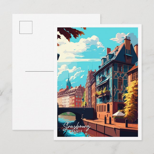 Carte Postale Strasbourg France Illustration Vintage Voyage (Devant / Derrière)