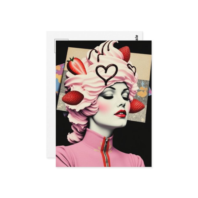 Carte Postale Strawberry Dessert Woman Collage (Devant/Arrière en situation)
