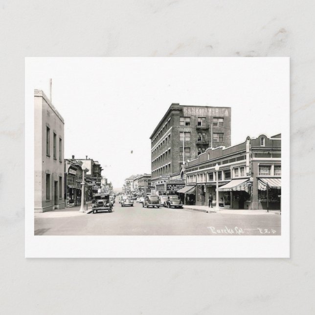 Carte Postale Street Scene, Eureka, Californie Vintage (Devant)