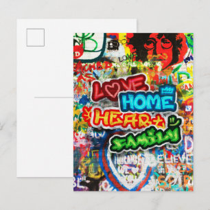 Carte Postale Streetart Graffiti Amour Maison Cœur Coloré Funky