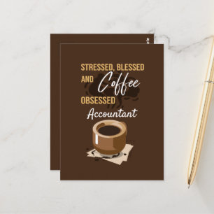 Carte Postale Stressé, béni et café Obsédé drôle