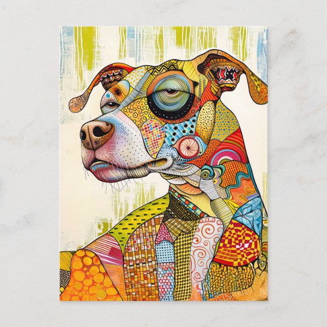 Carte Postale striking dog portrait with bright colors and bold  (Devant)