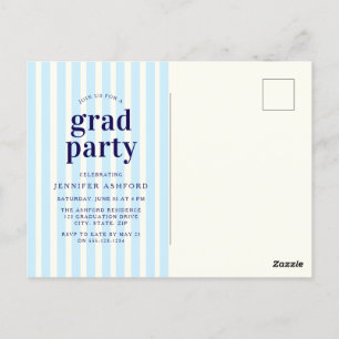 Carte Postale Stripes modernes Marine Blue Photo Party