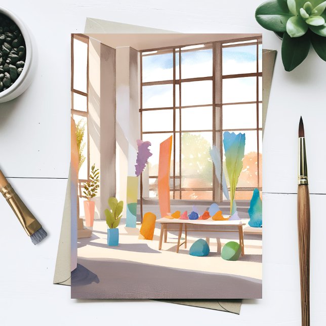 Carte Postale Studio d'art Abstrait | Aquarelle claire (Créateur téléchargé)