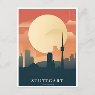 Carte Postale Stuttgart City Allemagne Rétro Skyline Vintage