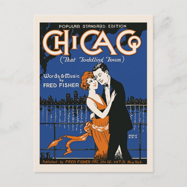 Carte Postale Style 1920 couple de danse, musique de Chicago (Devant)