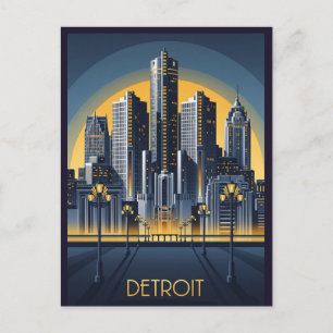 Carte Postale Style Art Déco de Detroit Michigan
