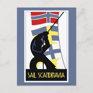 Carte Postale Style art déco vectoriel rétro Sail Scandinavie