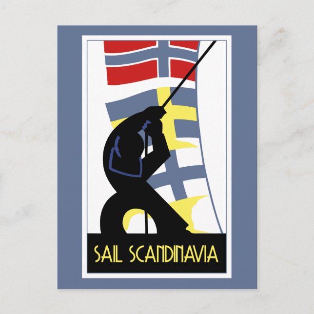 Carte Postale Style art déco vectoriel rétro Sail Scandinavie (Devant)