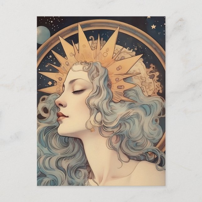 Carte Postale Style Art Nouveau Lune Stars Princess (Devant)