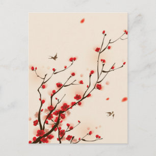 Carte Postale Style asiatique Peinture Plum Blossom au printemps