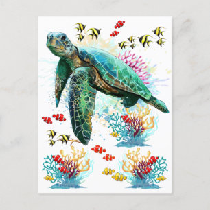 Carte Postale Style d'aquarelle sous-marine de tortue marine