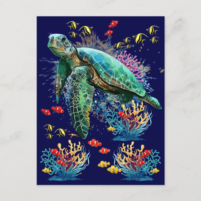 Carte Postale Style d'aquarelle sous-marine de tortue marine (Devant)