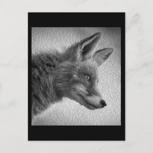 CARTE POSTALE STYLE DE PEINTURE RENARD NOIR ET BLANC