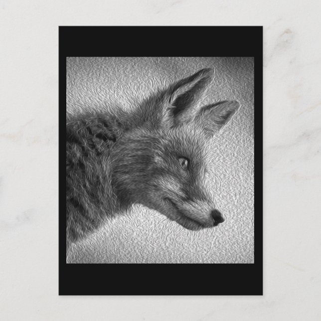 CARTE POSTALE STYLE DE PEINTURE RENARD NOIR ET BLANC (Devant)