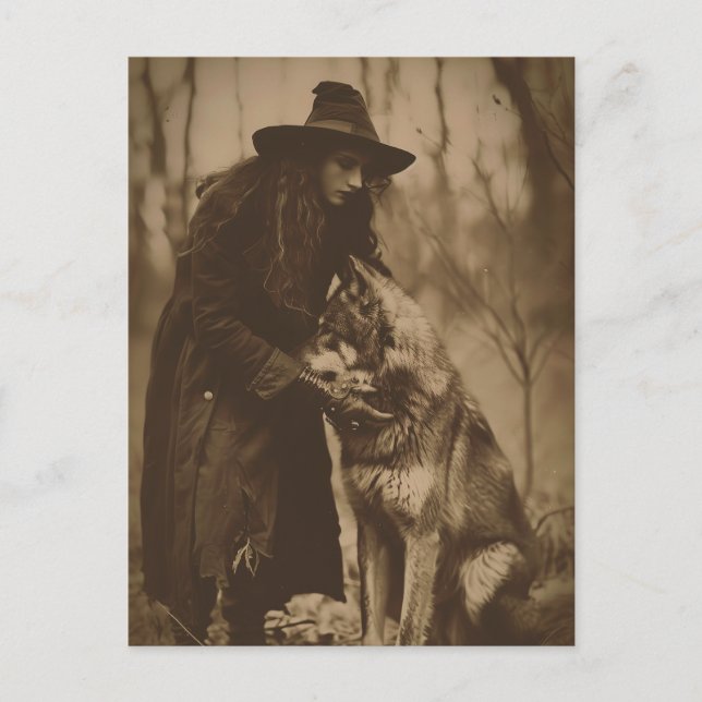 Carte Postale style de portrait sépia de sorcière victorienne 4 (Devant)