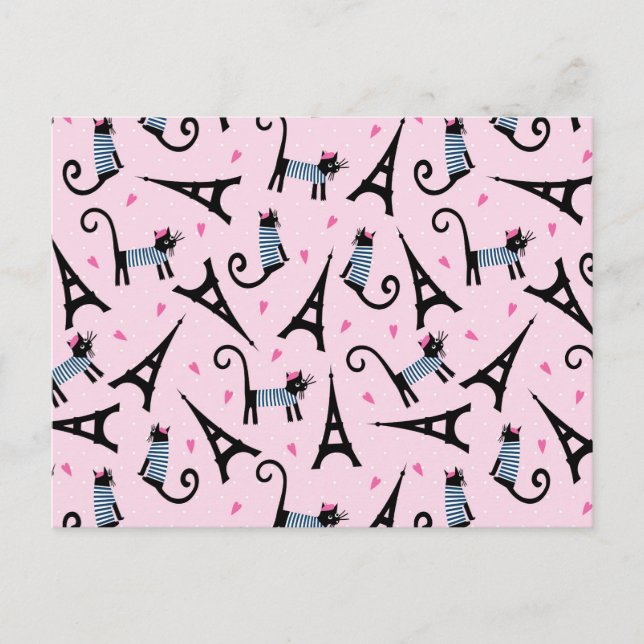 Carte Postale Style Français Chat Habillé Avec Motif Tour Eiffel (Devant)
