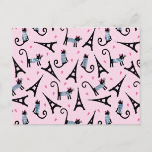 Carte Postale Style Français Chat Habillé Avec Motif Tour Eiffel