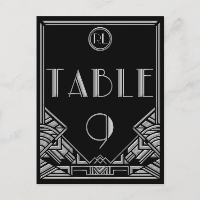 Carte Postale Style Gatsby Art Déco Noir Tableau Numéro 9 (Devant)