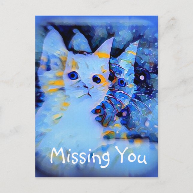 Carte Postale Style Impressionniste Bleu Kitten Art Manquant Vou (Devant)