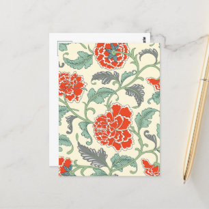 Carte Postale Style japonais floral rétro Rouge Ivoire Vert