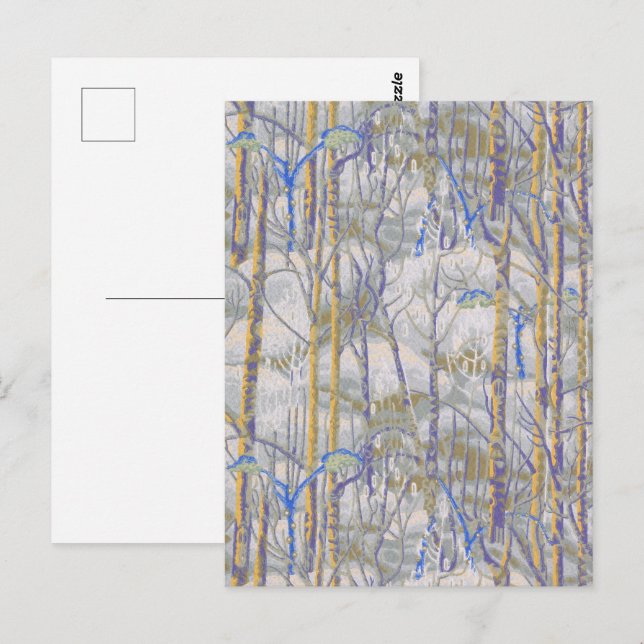 Carte Postale Style Moderne de Milieu de Siècle Motif de Forêt d (Devant / Derrière)