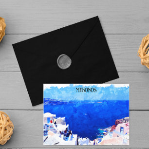 Carte Postale Style Mykonos Grèce Cyclades Island Peinture