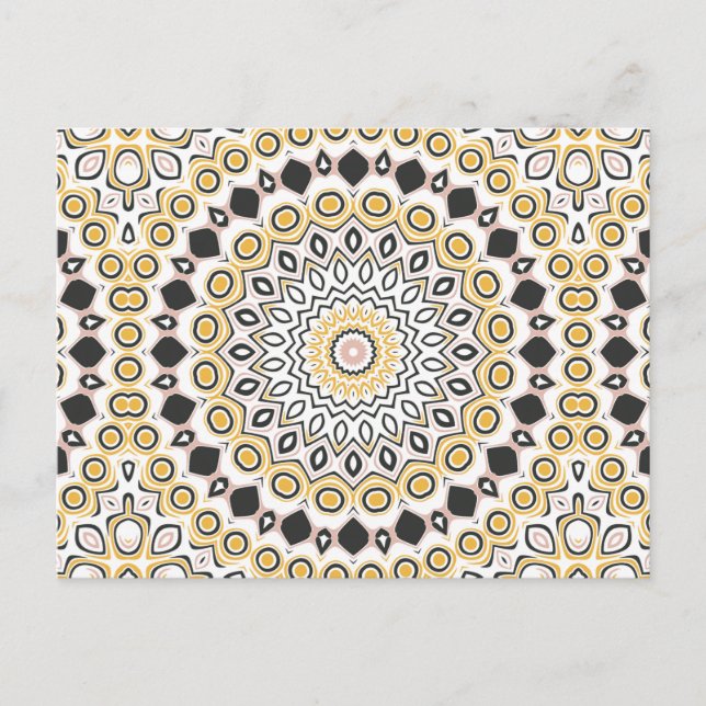 Carte Postale Style Rétro Jaune Moutarde et Médaillon Noir (Devant)