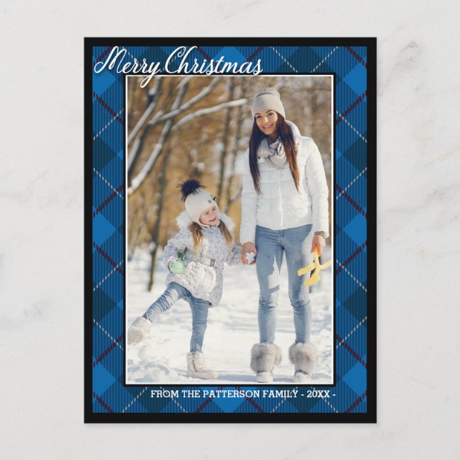 Carte Postale Style Tartan élégant Joyeux Noël Famille Photo (Devant)