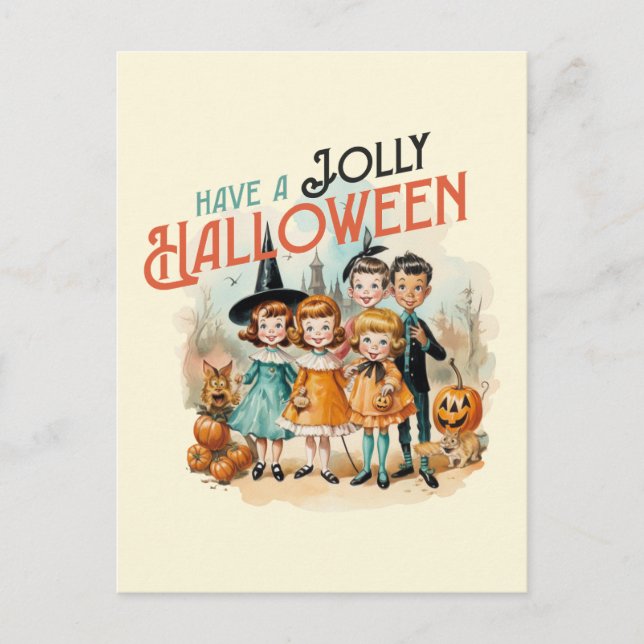 Carte Postale Style vintage "Avoir une Halloween joyeuse" (Devant)