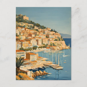 Carte Postale Style vintage Côte d'Azur Aquarelle Voyage Françai