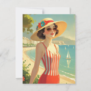 Carte Postale Style vintage Côte d'Azur Beach Girl