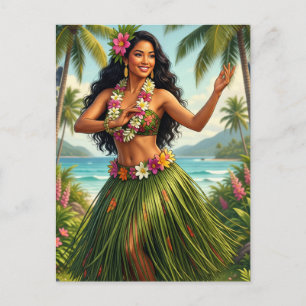 Carte Postale Style Vintage Fille Hula Hawaïen Voyage