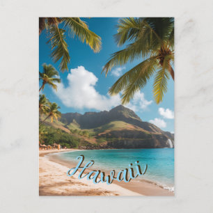 Carte Postale Style Vintage Hawaïen Palmiers Mer Bleu Ciel Voyag