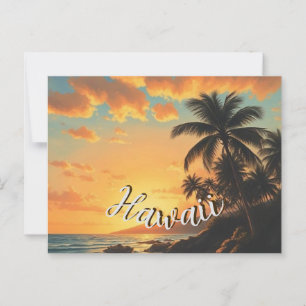 Carte Postale Style Vintage Hawaïen Voyage Côte Mer Coucher de s