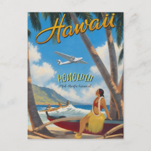 Carte Postale Style Vintage Hawaïen Voyage Honolulu Fille Hula