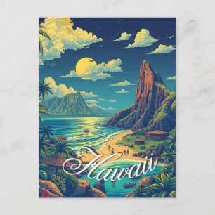 Carte Postale Style vintage Hawaiian Travel Honolulu Mid-Pacific