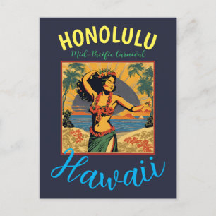 Carte Postale Style vintage Hawaiian Travel Honolulu Mid-Pacific