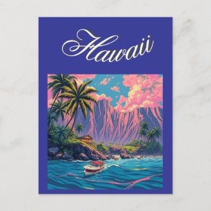Carte Postale Style vintage Hawaiian Travel Honolulu Mid-Pacific