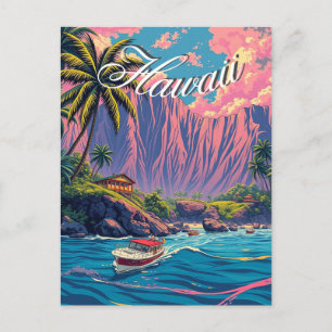 Carte Postale Style vintage Hawaiian Travel Honolulu Mid-Pacific