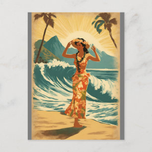 Carte Postale Style vintage Hawaiian Travel Honolulu Mid-Pacific