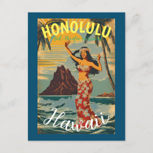 Carte Postale Style vintage Hawaiian Travel Honolulu Mid-Pacific