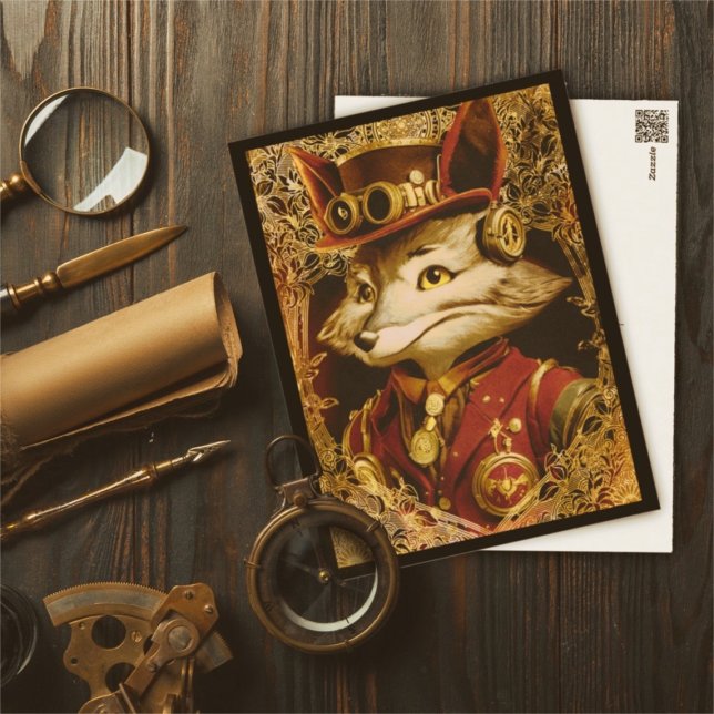 Carte Postale Style vintage Steampunk Fox (Steampunk Fox postcard vintage style)