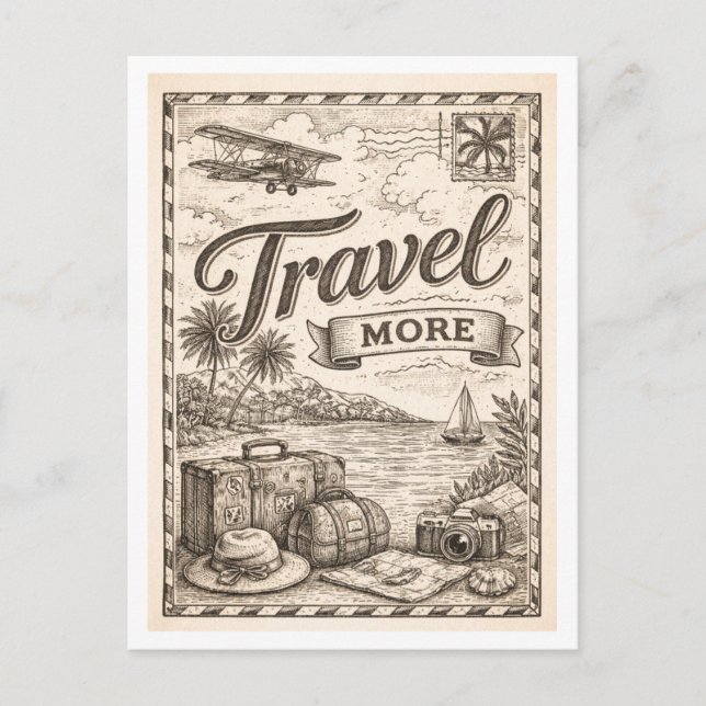 Carte Postale Style Vintage "Voyagez Plus" (Devant)