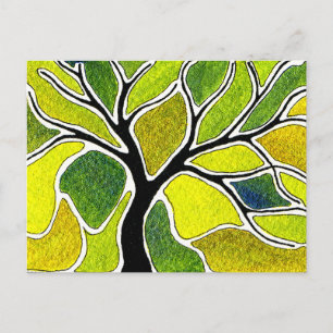 Carte Postale Stylet d'aquarelle et arbre d'encre - vert jaune